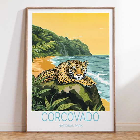 Corcovado National Park Jaguar Beach Tropical Coast Travel Poster