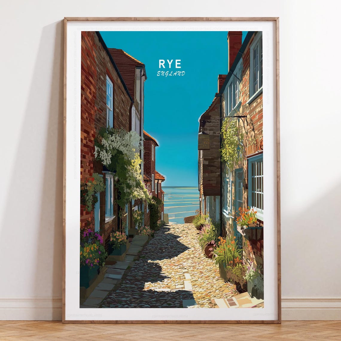 Rye England Cobblestone Lane With Flower Boxes Travel Poster
