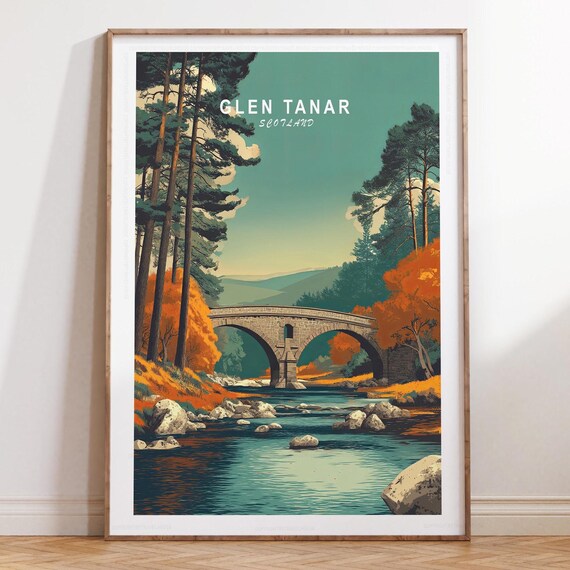 Glen Tanar Scotland Twin Arch Stone Bridge Autumn River Poster