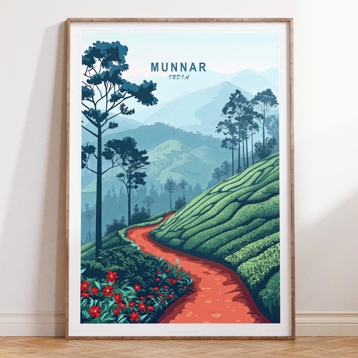 Munnar India Tea Gardens Winding Path Landscape Travel Poster