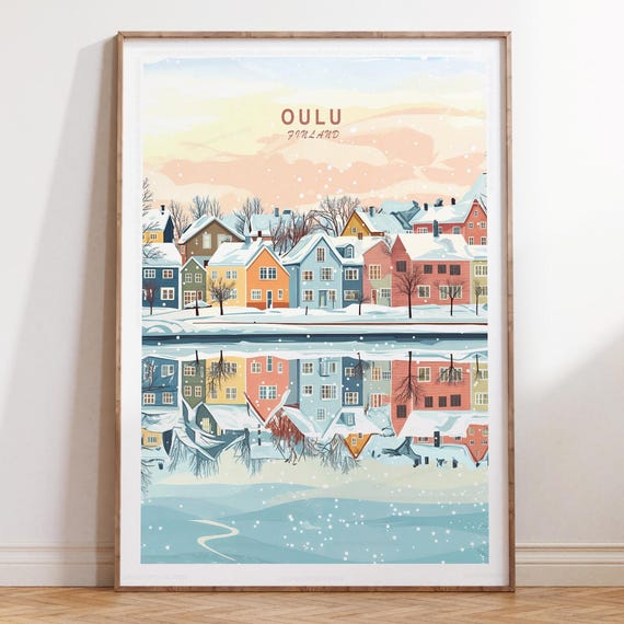 Oulu Finland Ski Poster Winter Print Travel Wall Art House Warming Gifts Minimalist