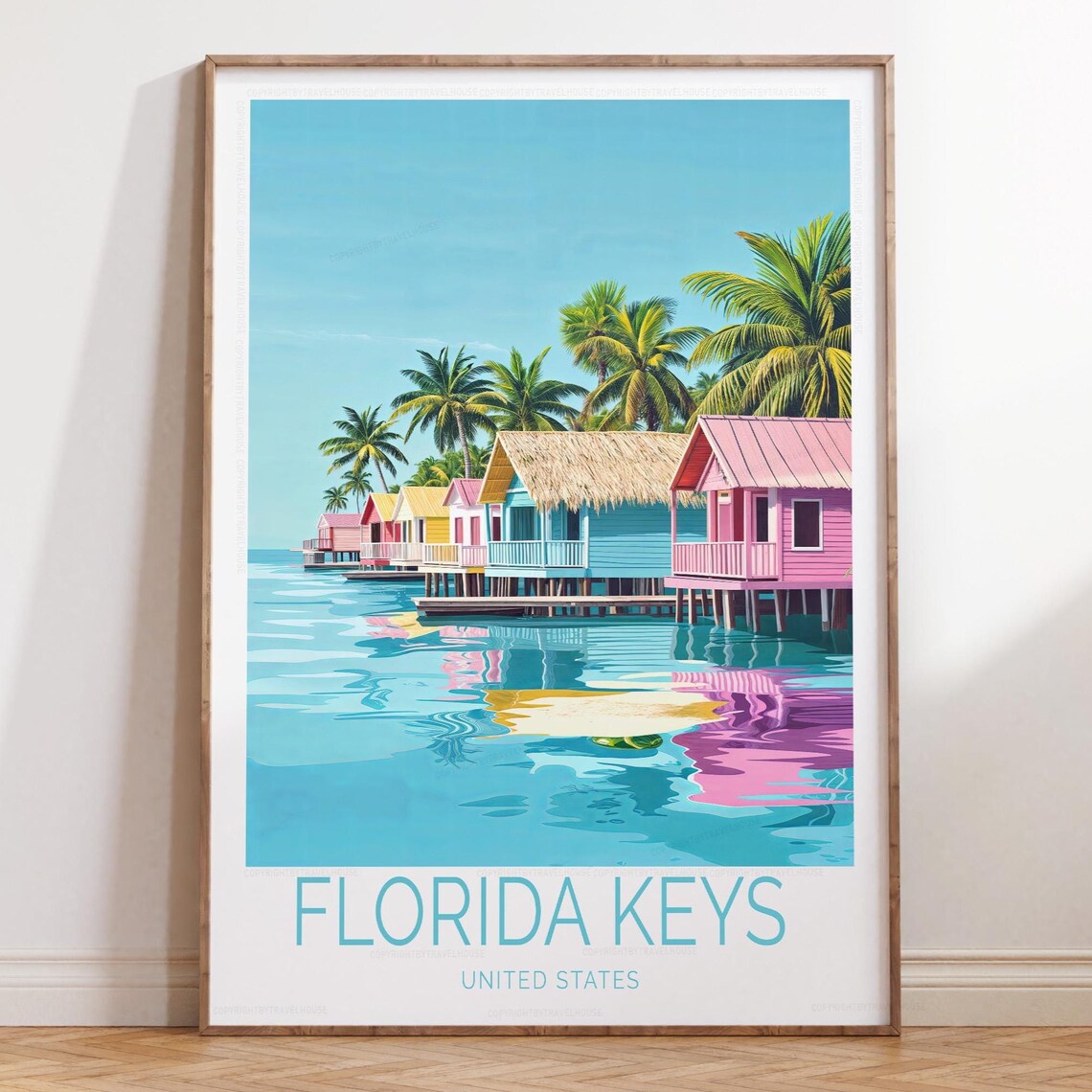 Florida Keys United States Colorful Stilt Houses Over Water Travel Poster