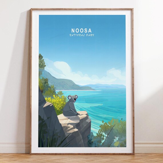 Noosa National Park Koala Lagoon Overlook Vintage Travel Poster