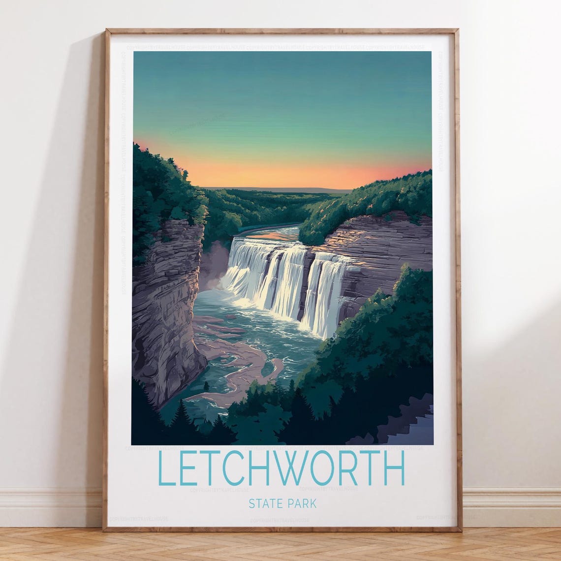 Letchworth State Park Waterfall Sunset Gorge Classic Travel Poster
