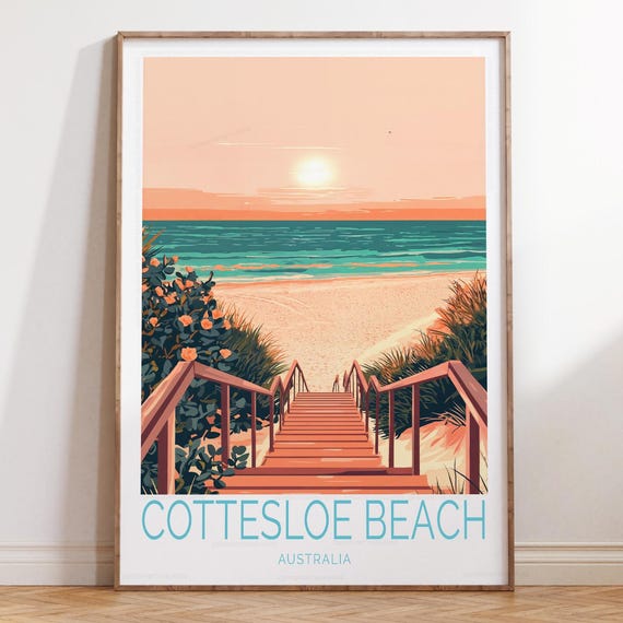 Cottesloe Australia Travel Print Poster Wall Art Personalised Gifts Home Decor