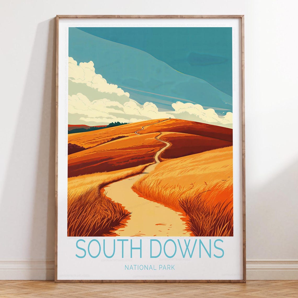 South Downs National Park Golden Rolling Hills Travel Poster