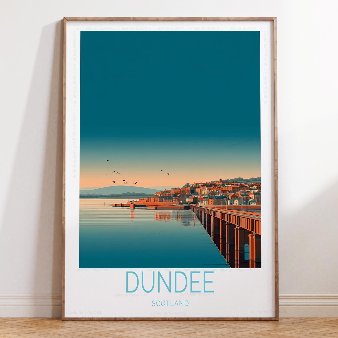 Dundee Scotland River Tay Rail Bridge Sunset Glow View Poster
