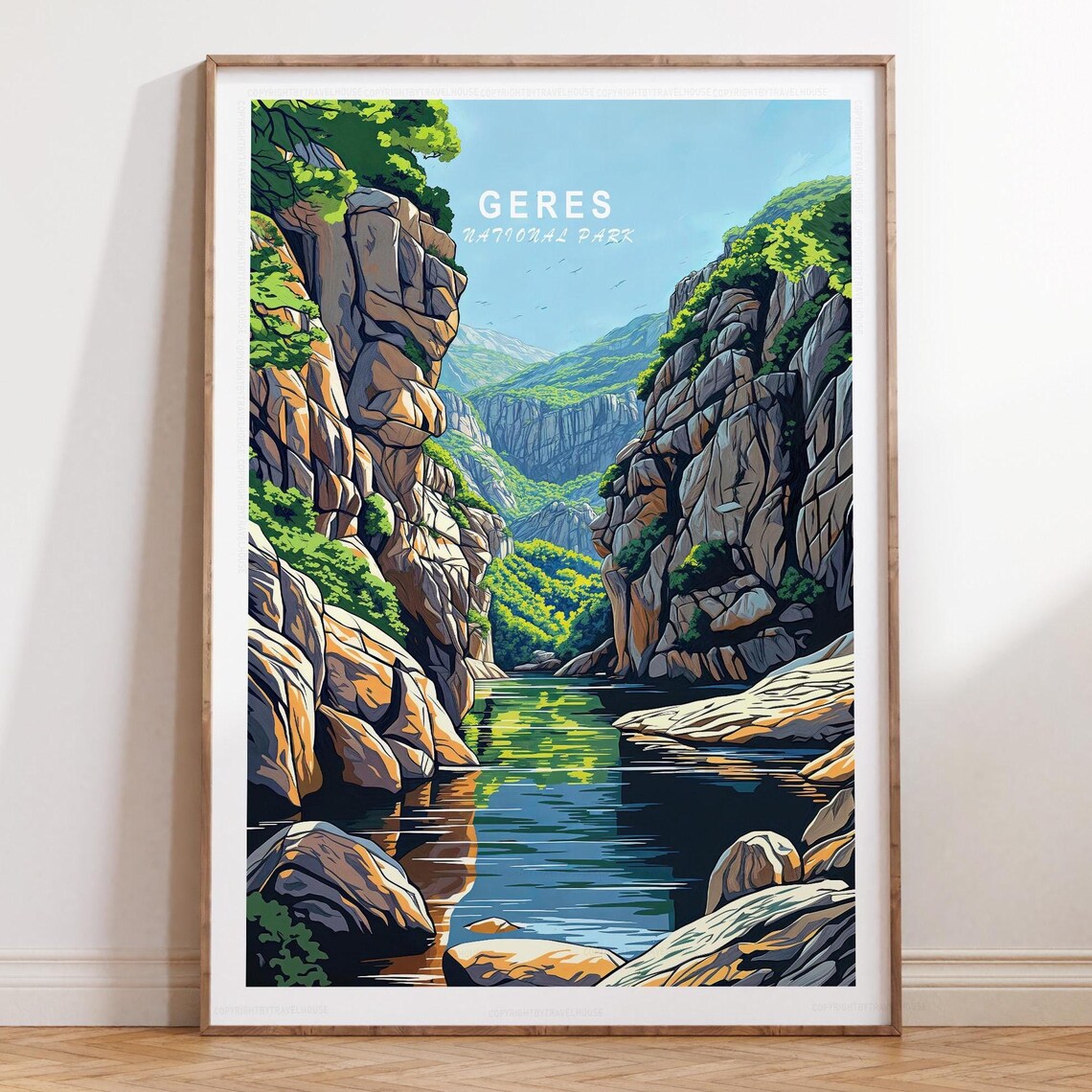 Geres National Park Portugal Gorge River Mountains Travel Poster