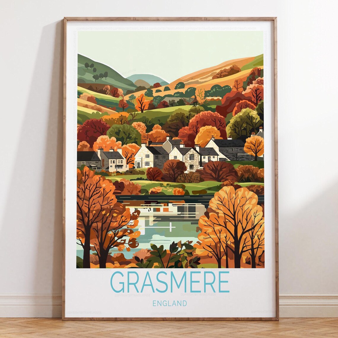 Grasmere England Autumn Lake District Village Lakeside Travel Poster