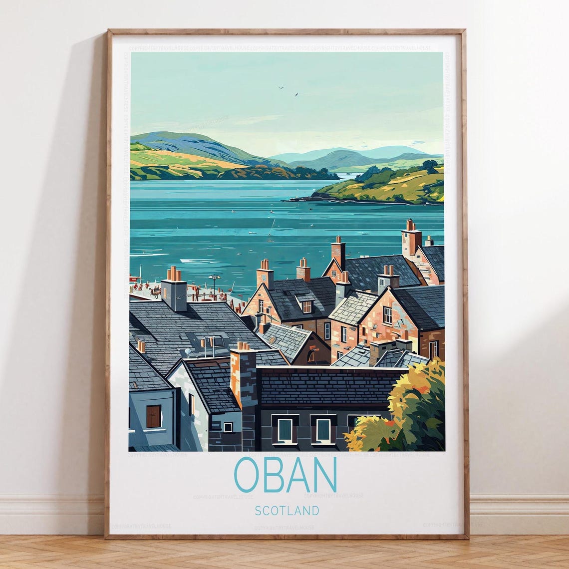Oban Scotland Harbor Rooftops Old Seaside Town Travel Poster