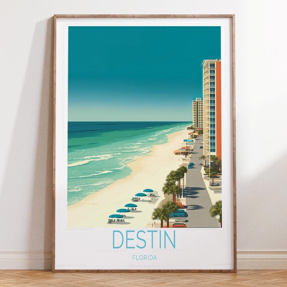 Destin Florida Turquoise Beach and Boardwalk Hotels Travel Poster