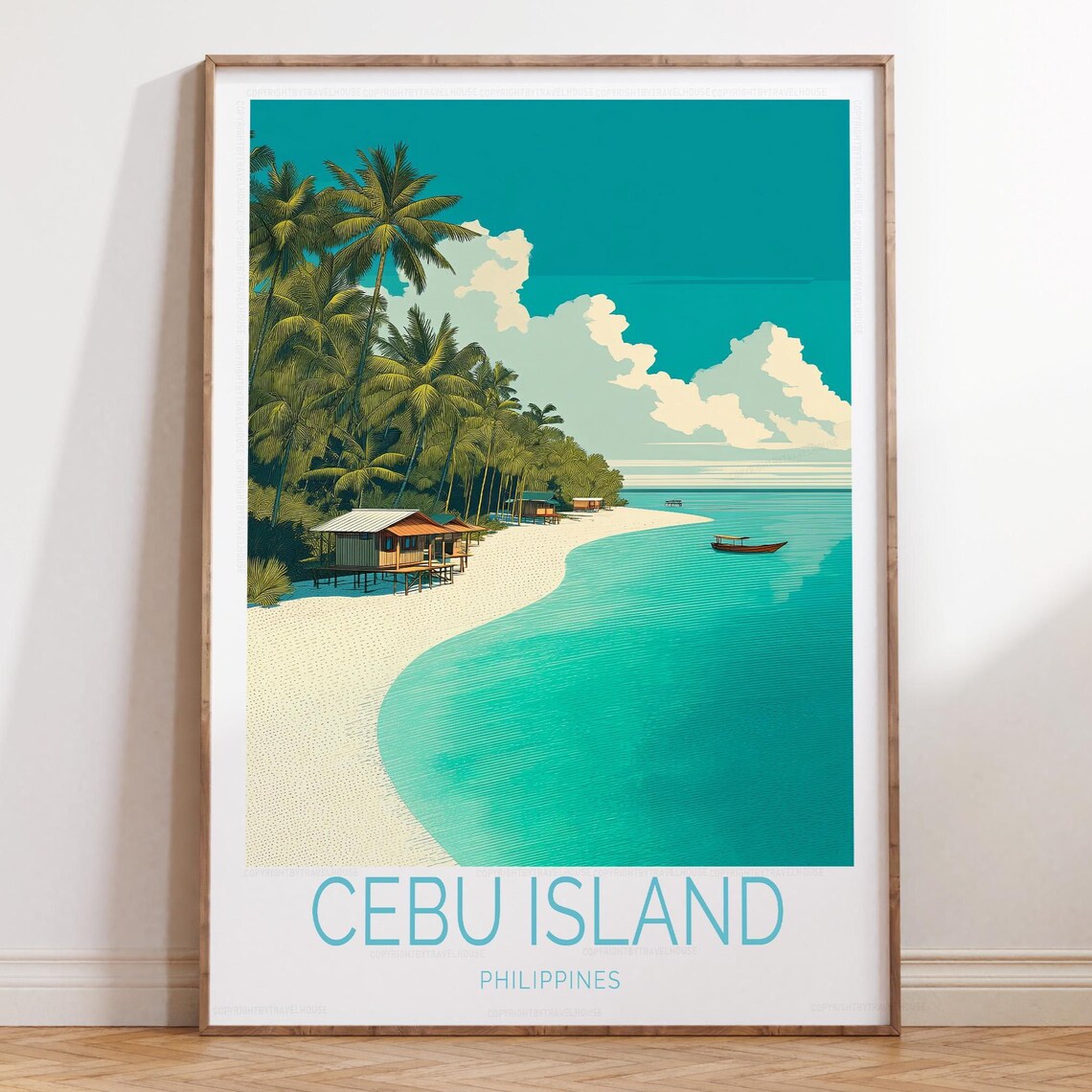 Cebu Island Philippines Beach Huts And Boat Minimalist Travel Poster