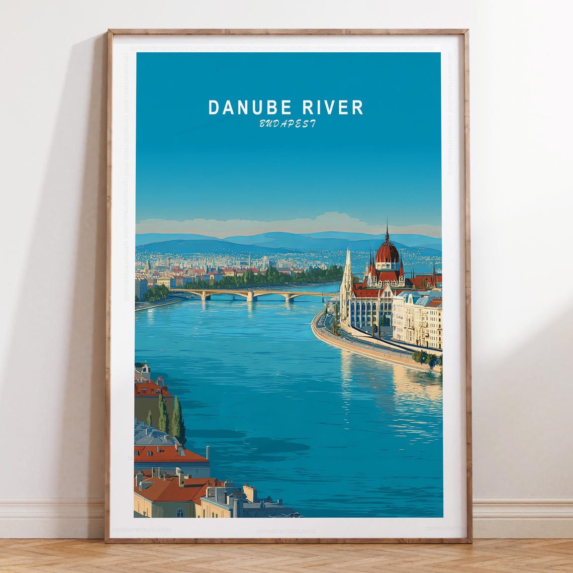 Danube River Budapest Hungarian Parliament Minimalist Poster