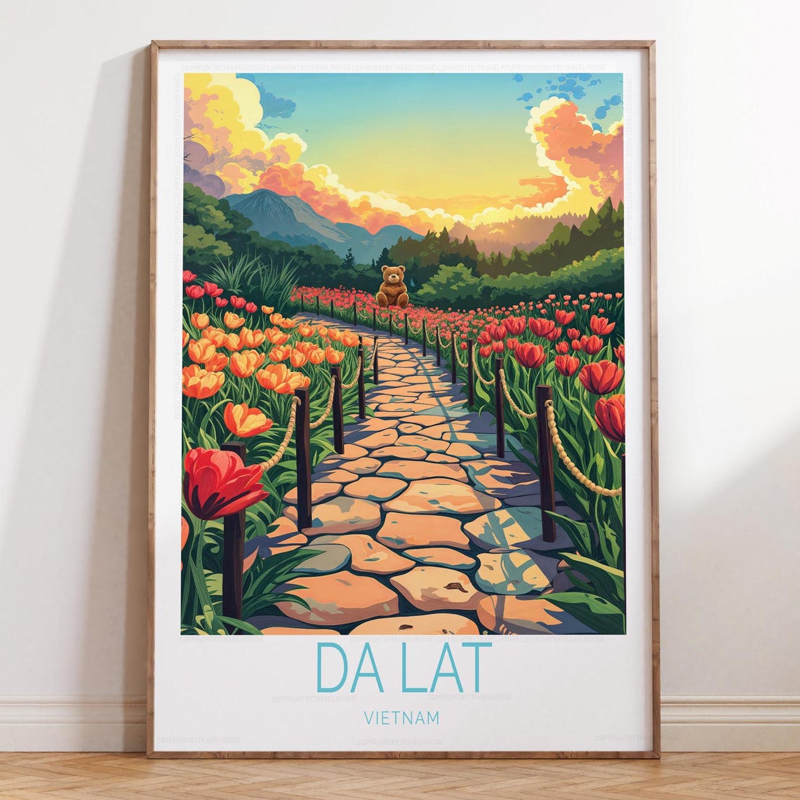 Da Lat Vietnam Tulip Garden Sunset Teddy Bear Path Travel Poster