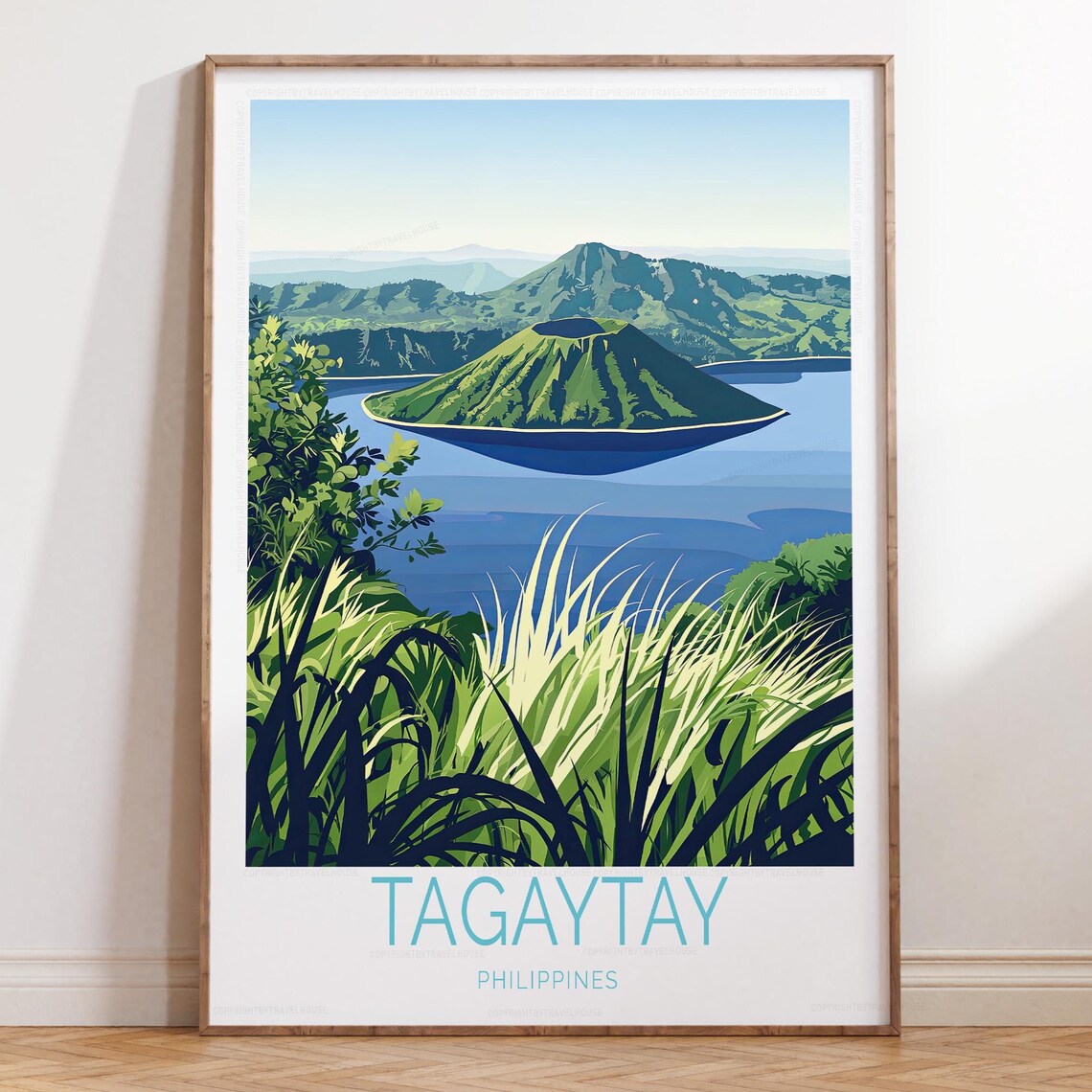 Tagaytay Philippines Taal Volcano Island Blue Lake View Travel Poster