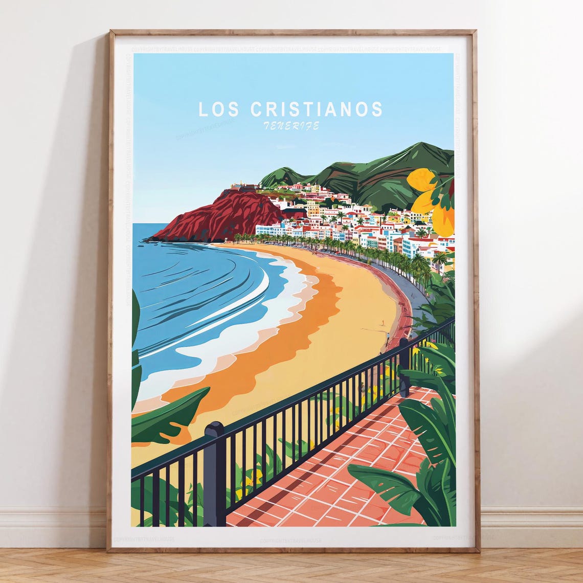 Los Cristianos Tenerife Bay Poster Curved Beach Promenade View