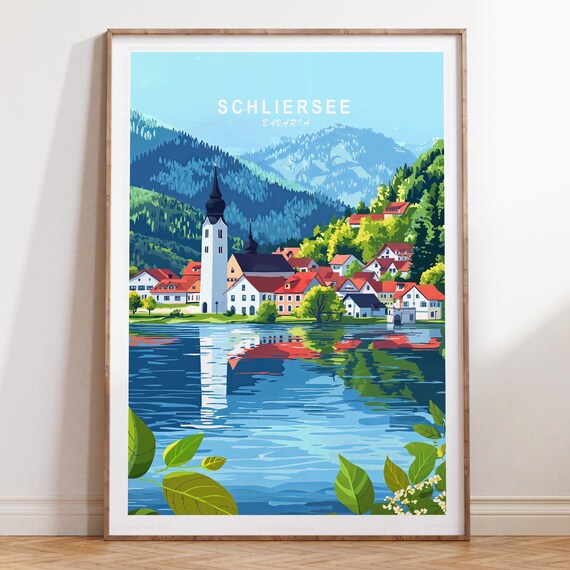 Schliersee Bavaria Lake View Town Reflection Alpine Travel Poster Artwork