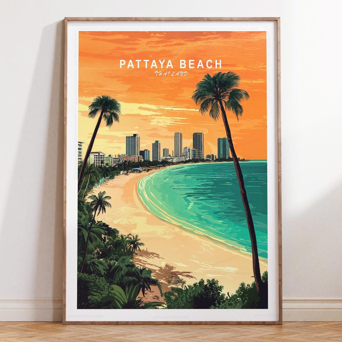 Pattaya Beach Thailand Orange Sunset Palm Beach Scene Poster