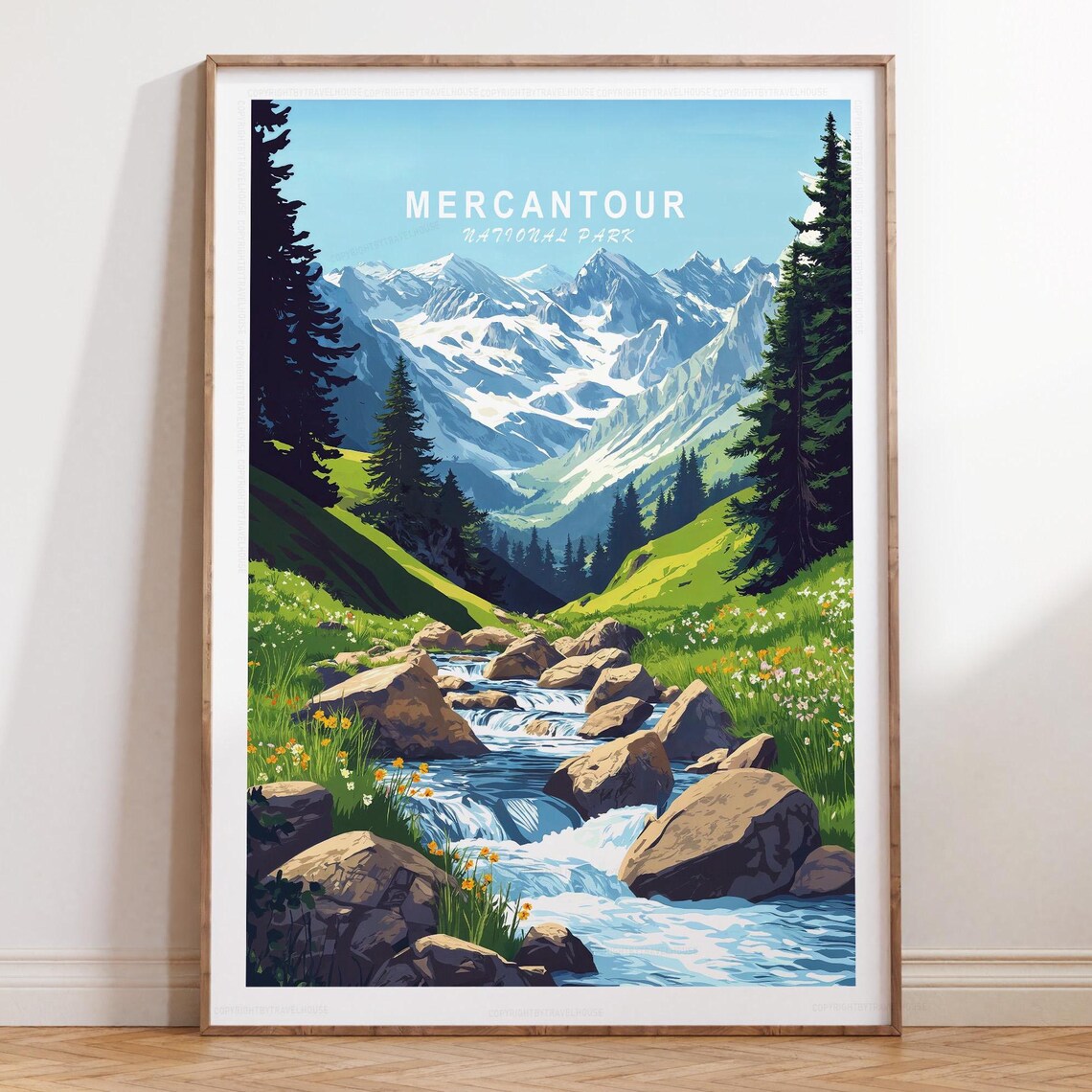 Mercantour National Park Snowy Peaks Alpine Valley Travel Poster