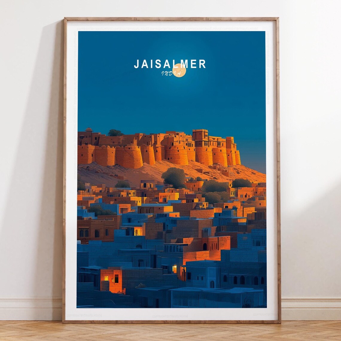 Jaisalmer India Golden Fort Dusk Sky Vintage Travel Poster Art