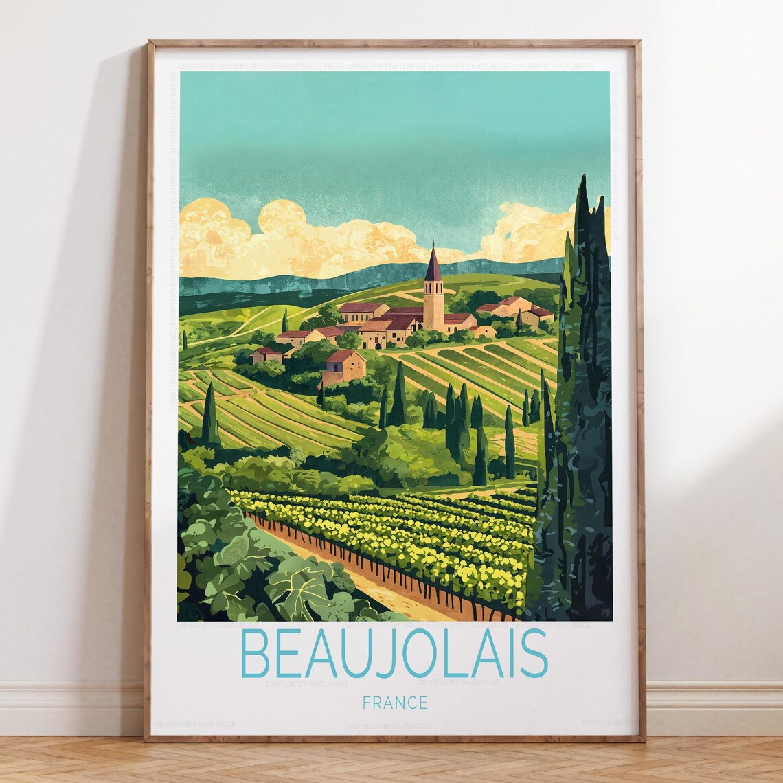 Beaujolais France Rolling Vineyards Village Countryside Art Poster
