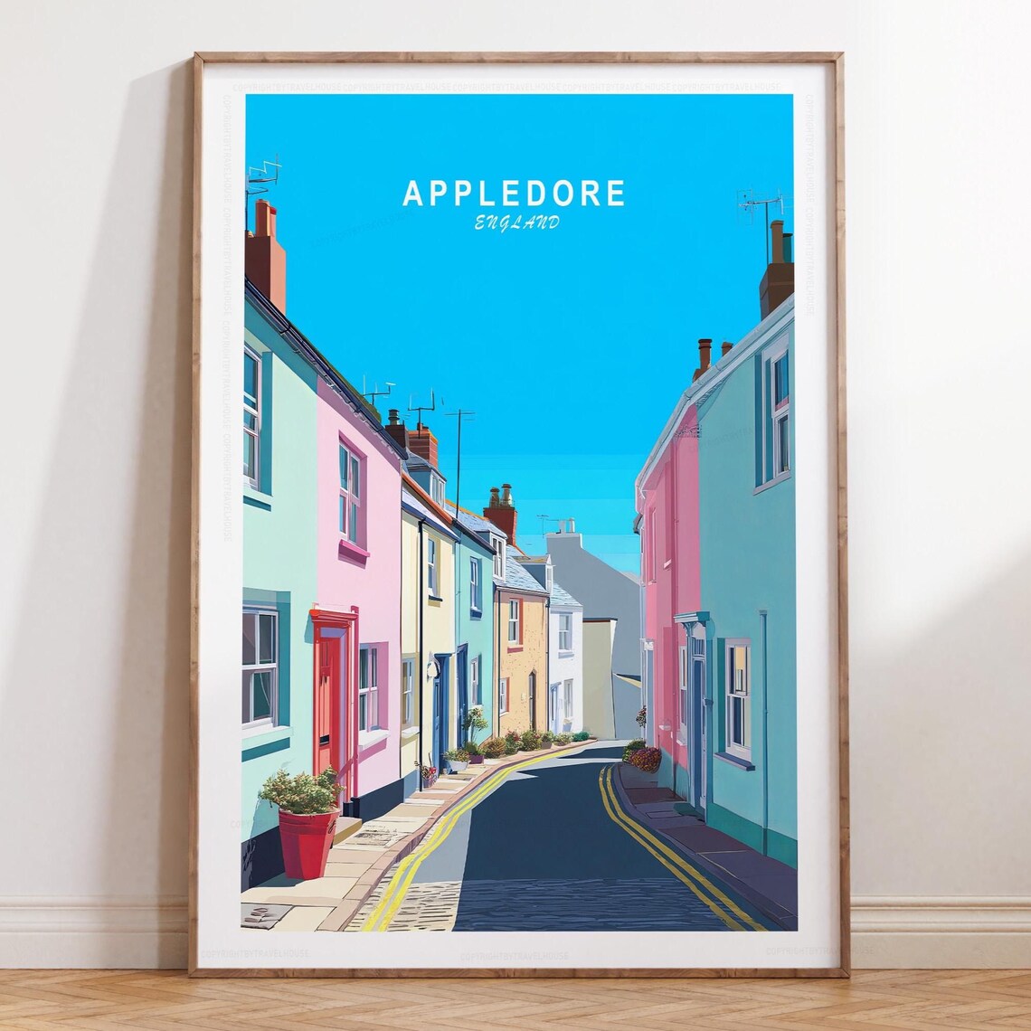 Appledore England Pastel Houses Coastal Village Street Poster