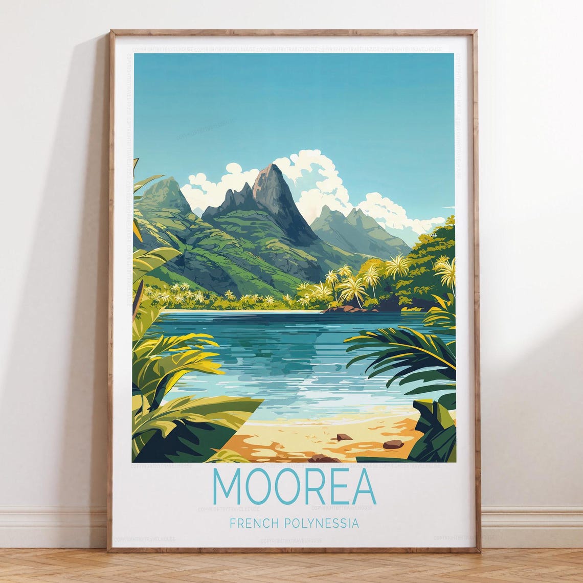 Moorea Tropical Beach Palm Lagoon French Polynesia Travel Poster