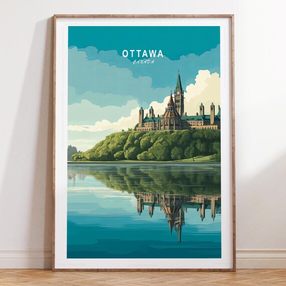 Ottawa Canada Skyline Parliament Day Reflection Travel Poster