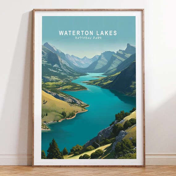 Waterton Lakes National Park Turquoise Lake Mountain Valley Travel Poster