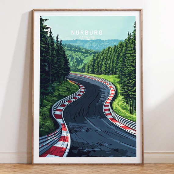 Nurburgring Red and White Curbed Forest Race Track Scene Poster
