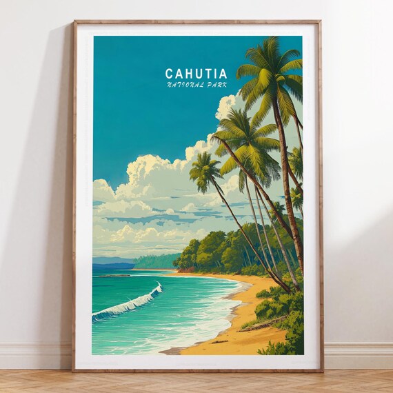 Cahutia National Park Tropical Palm Beach Wave Top Title Poster