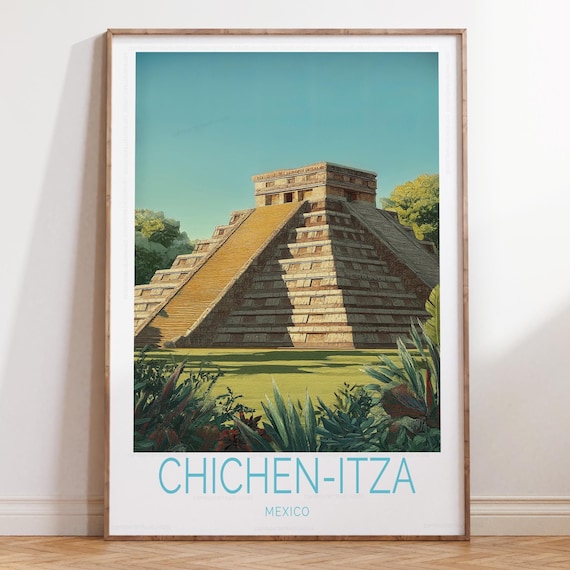 Chichen Itza Mexico Ancient Mayan Pyramid Lush Jungle Travel Poster