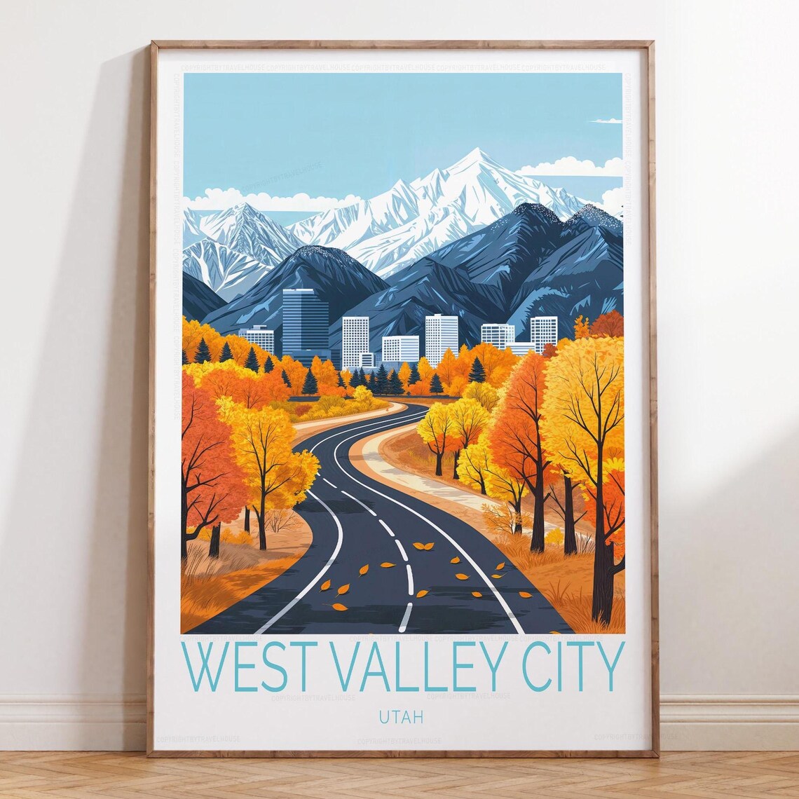 West Valley City Utah Autumn Road Snowy Mountain Travel Poster