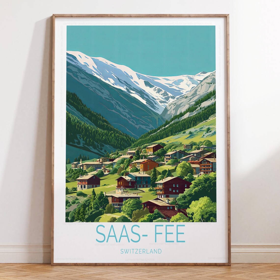 Saas Fee Switzerland Alpine Village Mountain View Travel Poster