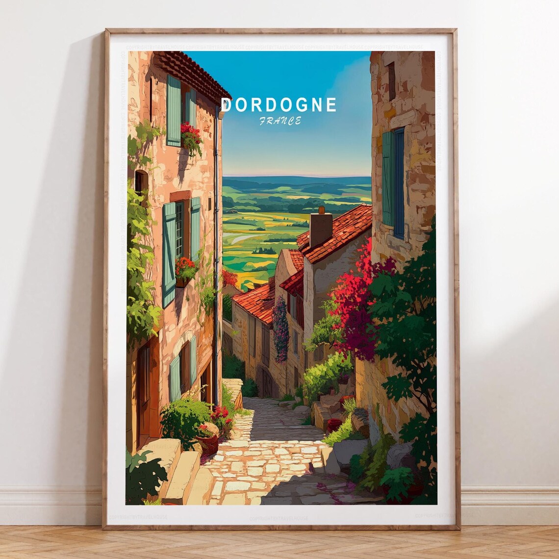Dordogne France Medieval Stone Lane Valley Countryside View Poster