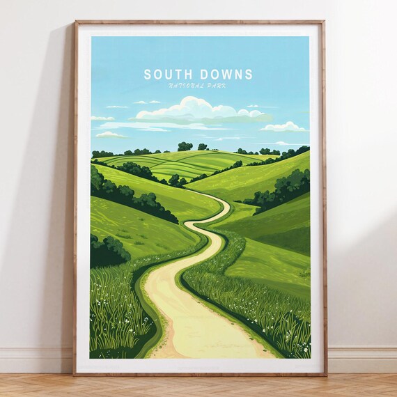 South Downs National Park Green Rolling Hills Summer Travel Poster