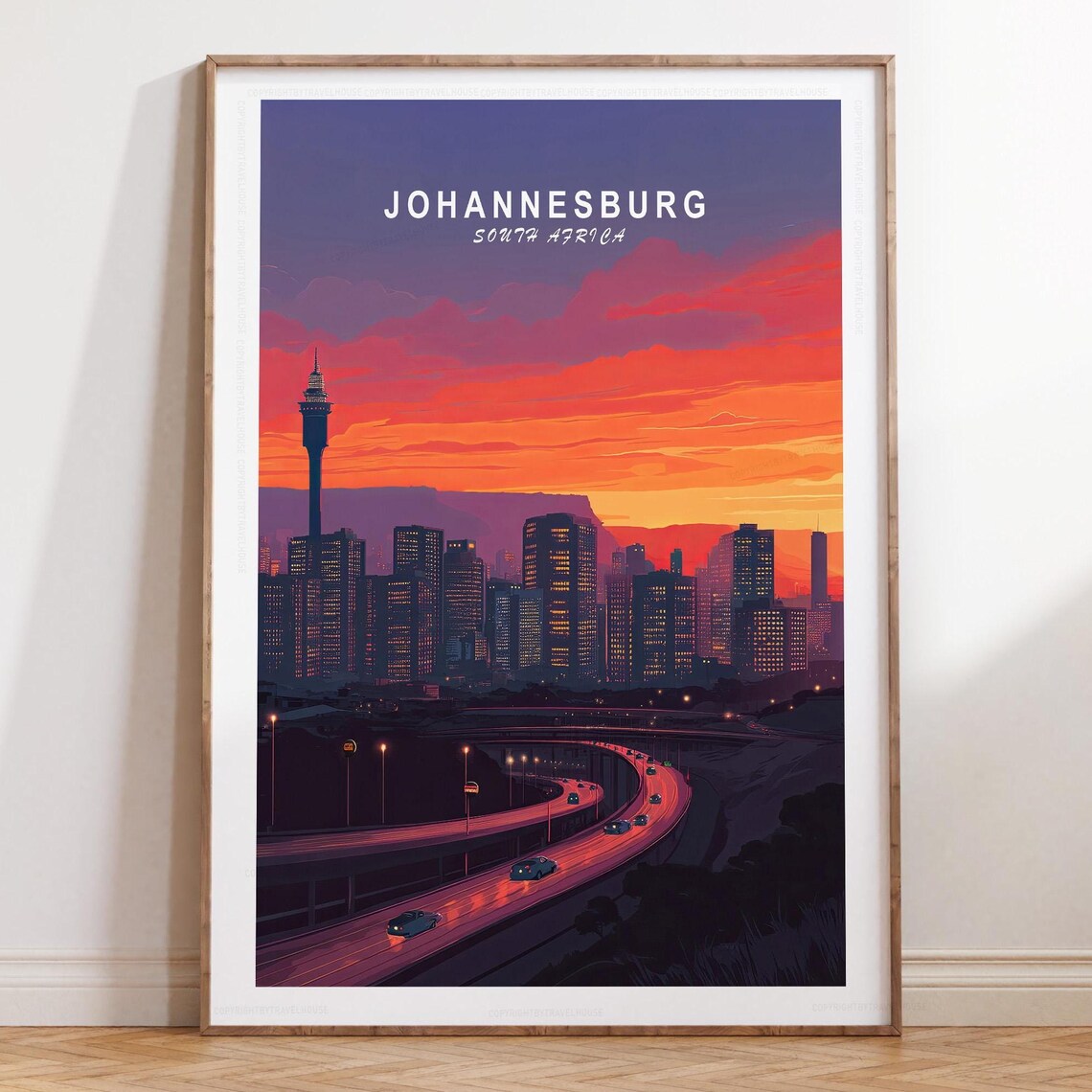 Johannesburg South Africa Crimson Sunset Top Title City Poster