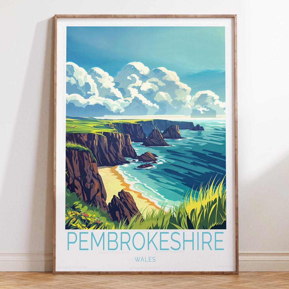 Pembrokeshire Wales Coastal Cliffs Above Turquoise Sea Poster