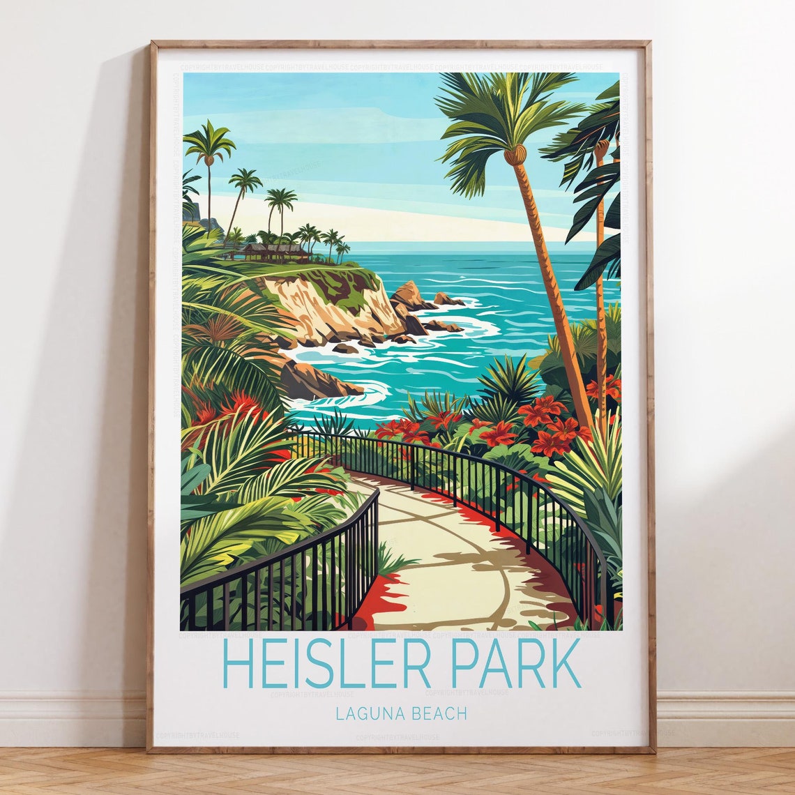 Heisler Park Laguna Beach Cliff Palms Ocean View Travel Poster