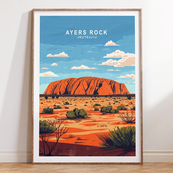 Ayers Rock Australia Red Desert Plain Sky Title Travel Poster