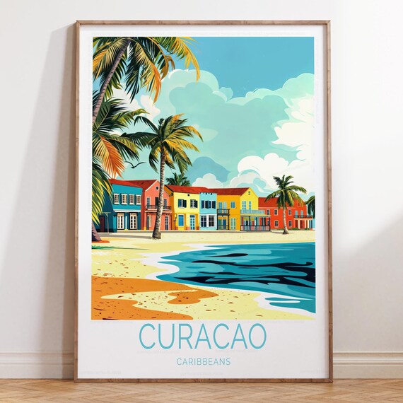 Curacao Island Travel Poster Caribbeans Wall Art Willemstad Print House Warming Gifts