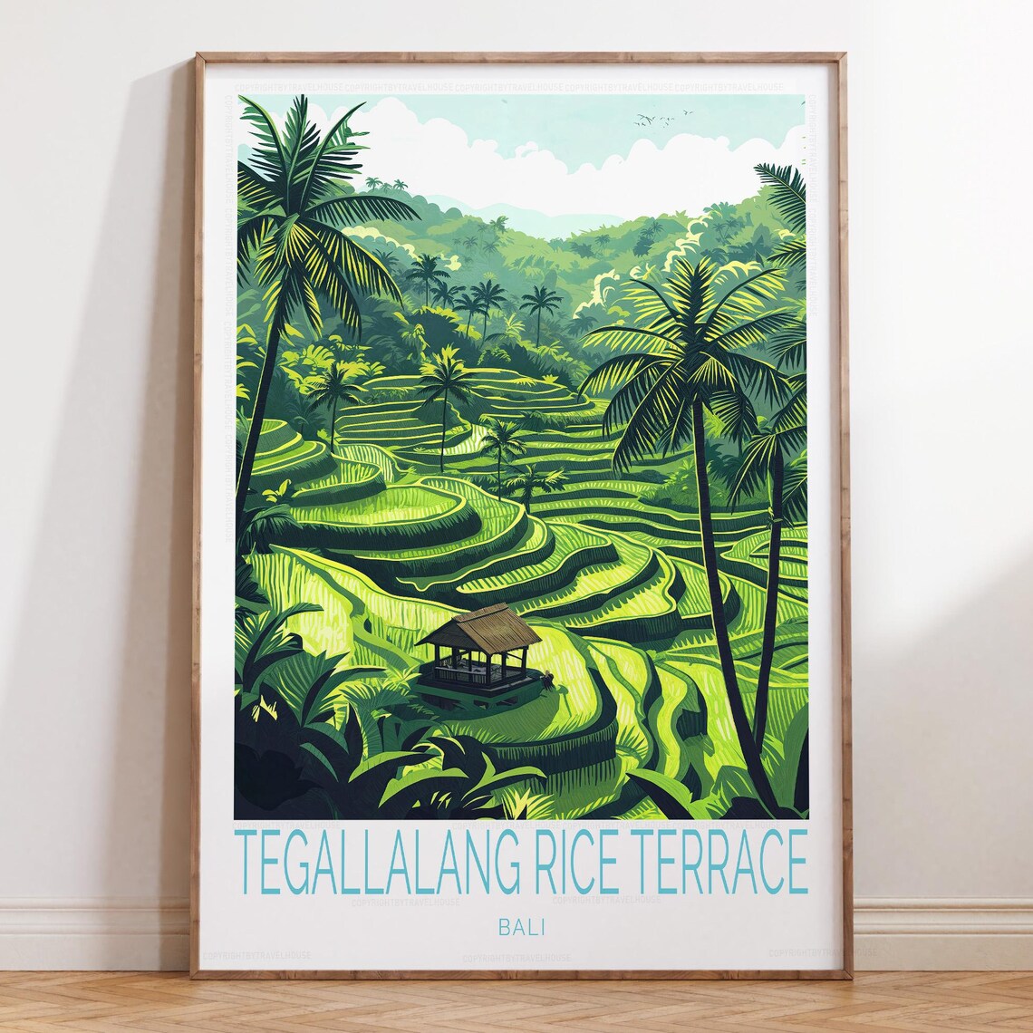 Tegallalang Rice Terrace Bali Lush Green Palms Travel Poster