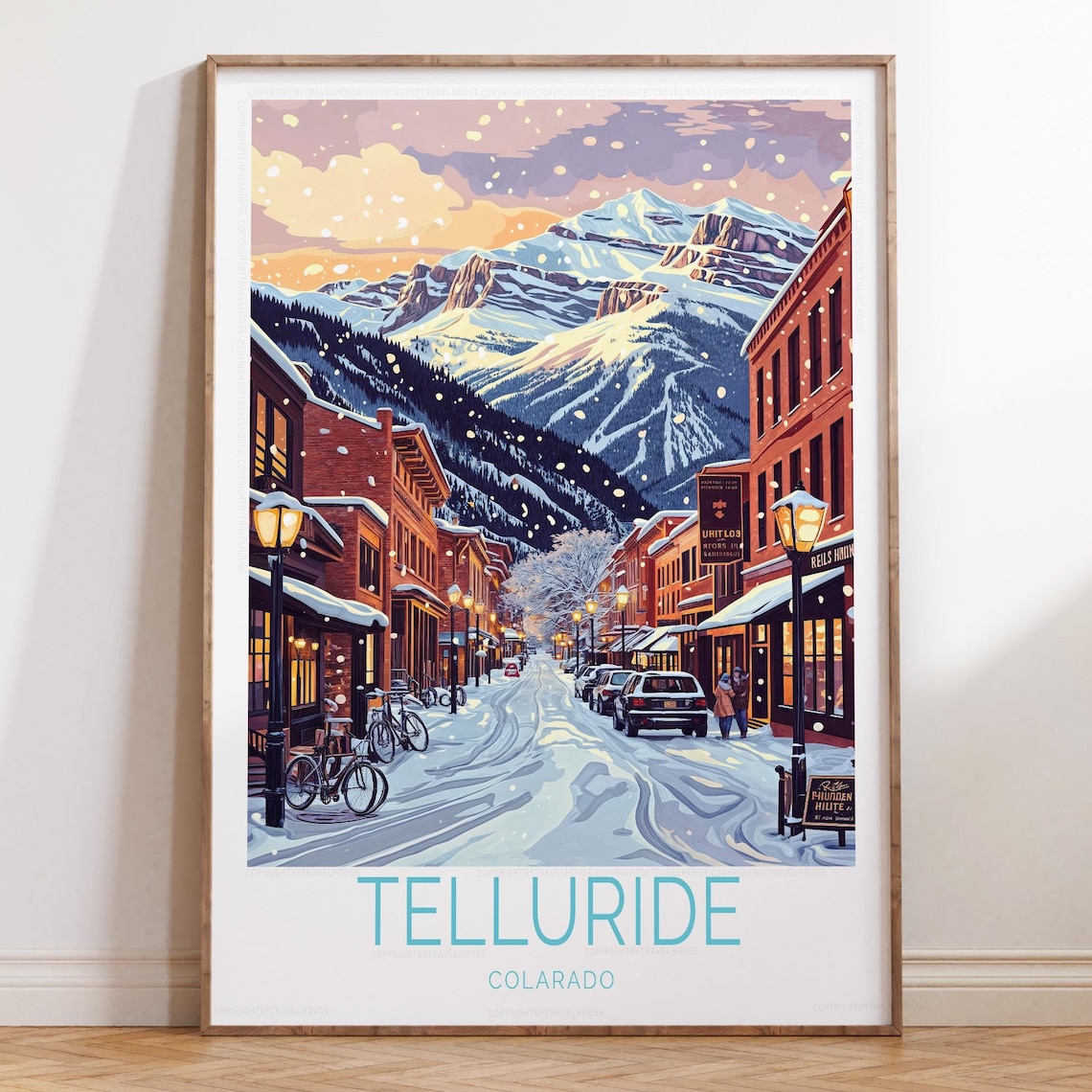 Snowy Telluride Colorado Main Street Winter Mountain Village Poster