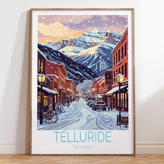 Snowy Telluride Colorado Main Street Winter Mountain Village Poster