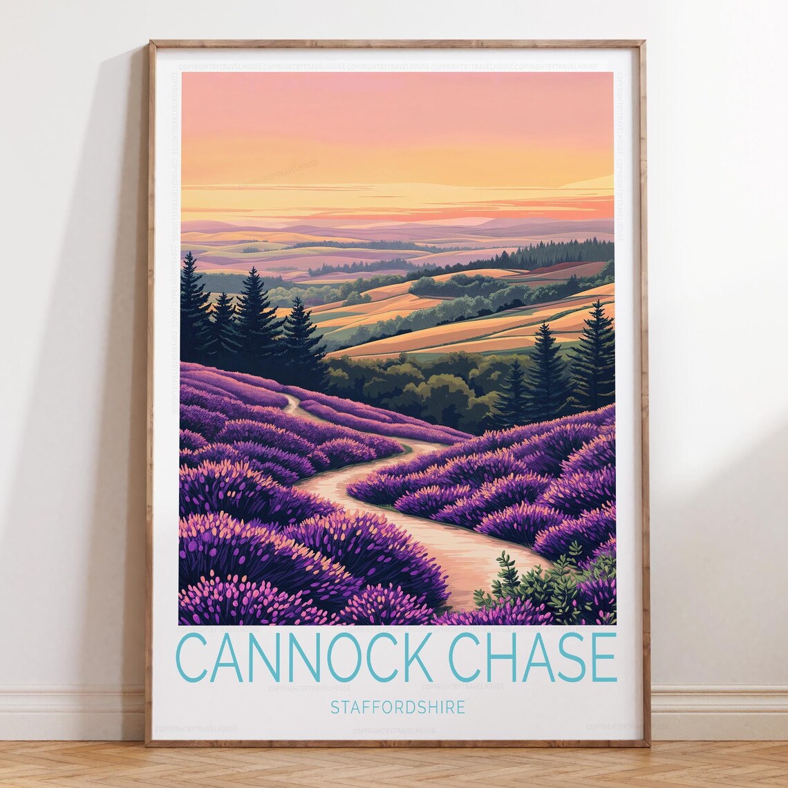 Cannock Chase Staffordshire Purple Heather Moor Sunset Travel Poster