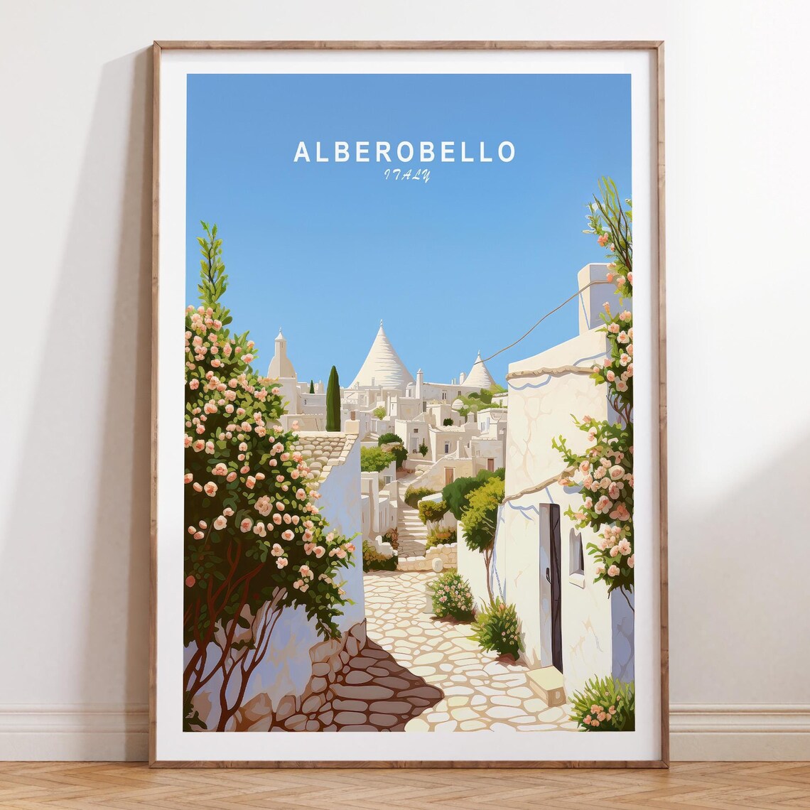Alberobello Italy Trulli Houses Cobblestone Street Travel Poster