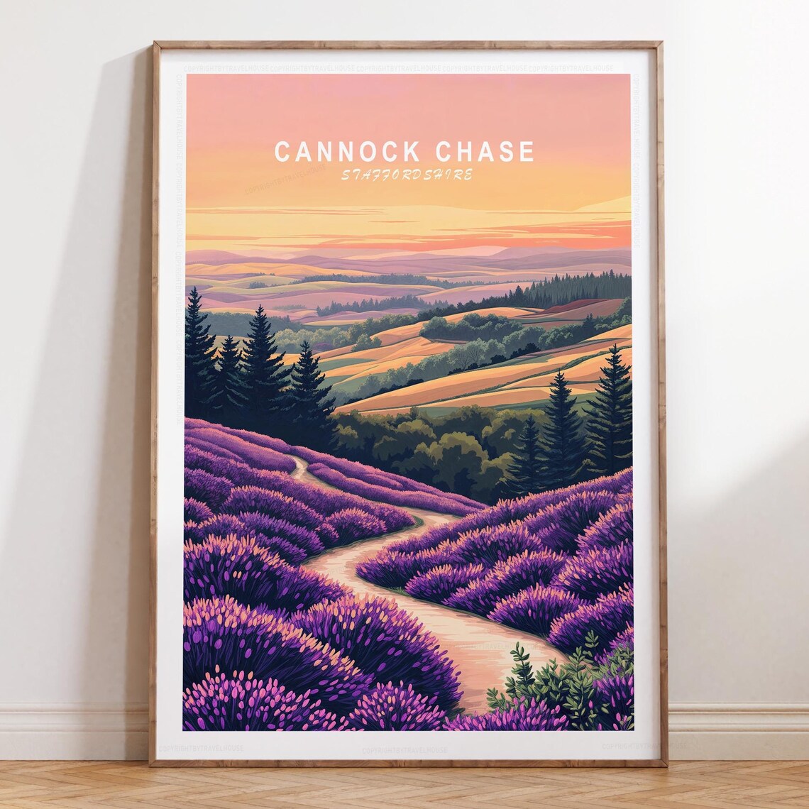 Cannock Chase Staffordshire Purple Heather Path Travel Poster