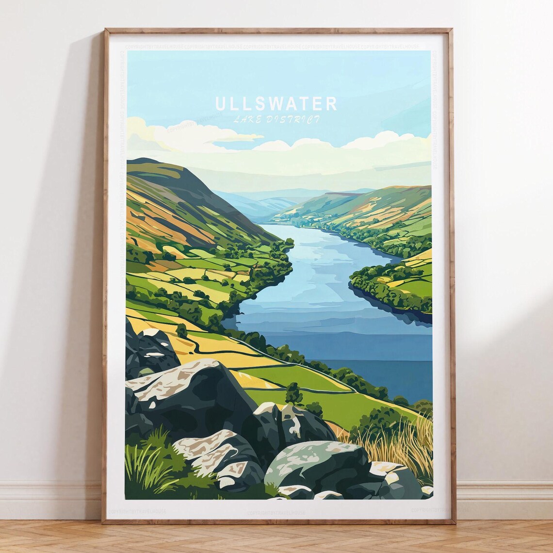 Ullswater Lake District Travel Poster England Valley Lake Mountain Art