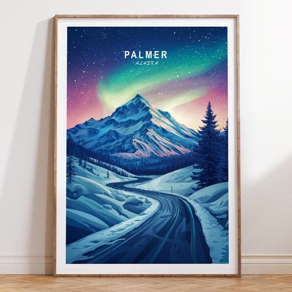 Palmer Alaska Northern Lights and Milky Way Night Sky Travel Poster