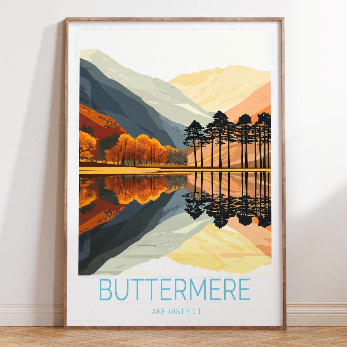 Buttermere Lake District Autumn Lakeside Reflection Travel Poster